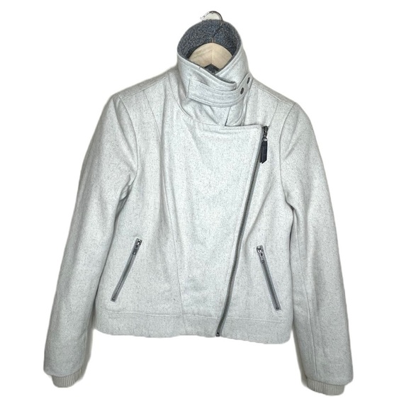 Anthropologie cartonnier wool and sherpa moto style white zip up jacket - Picture 5 of 10